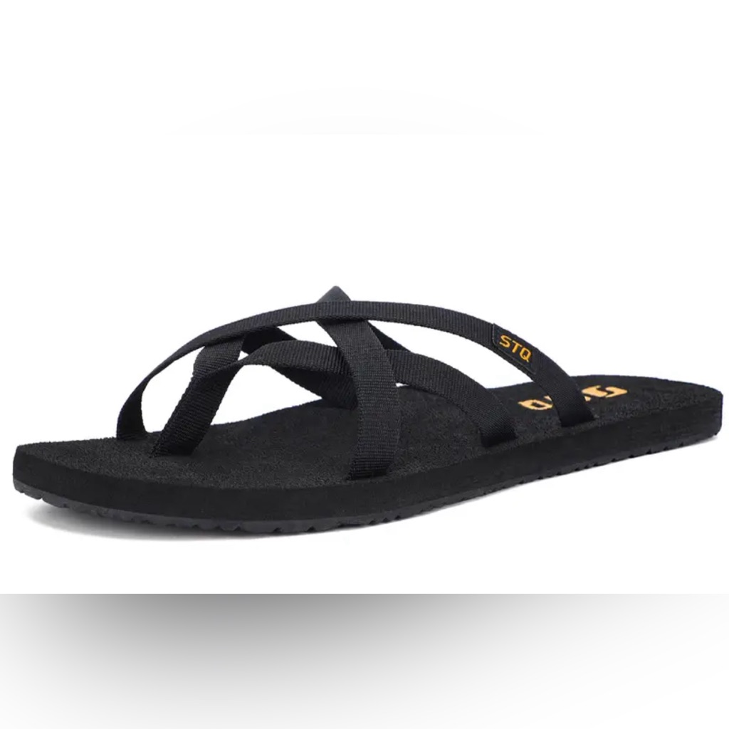 Stq Womens Flip Flops With Arch Support, Color: Black, Size: 9, Nwt